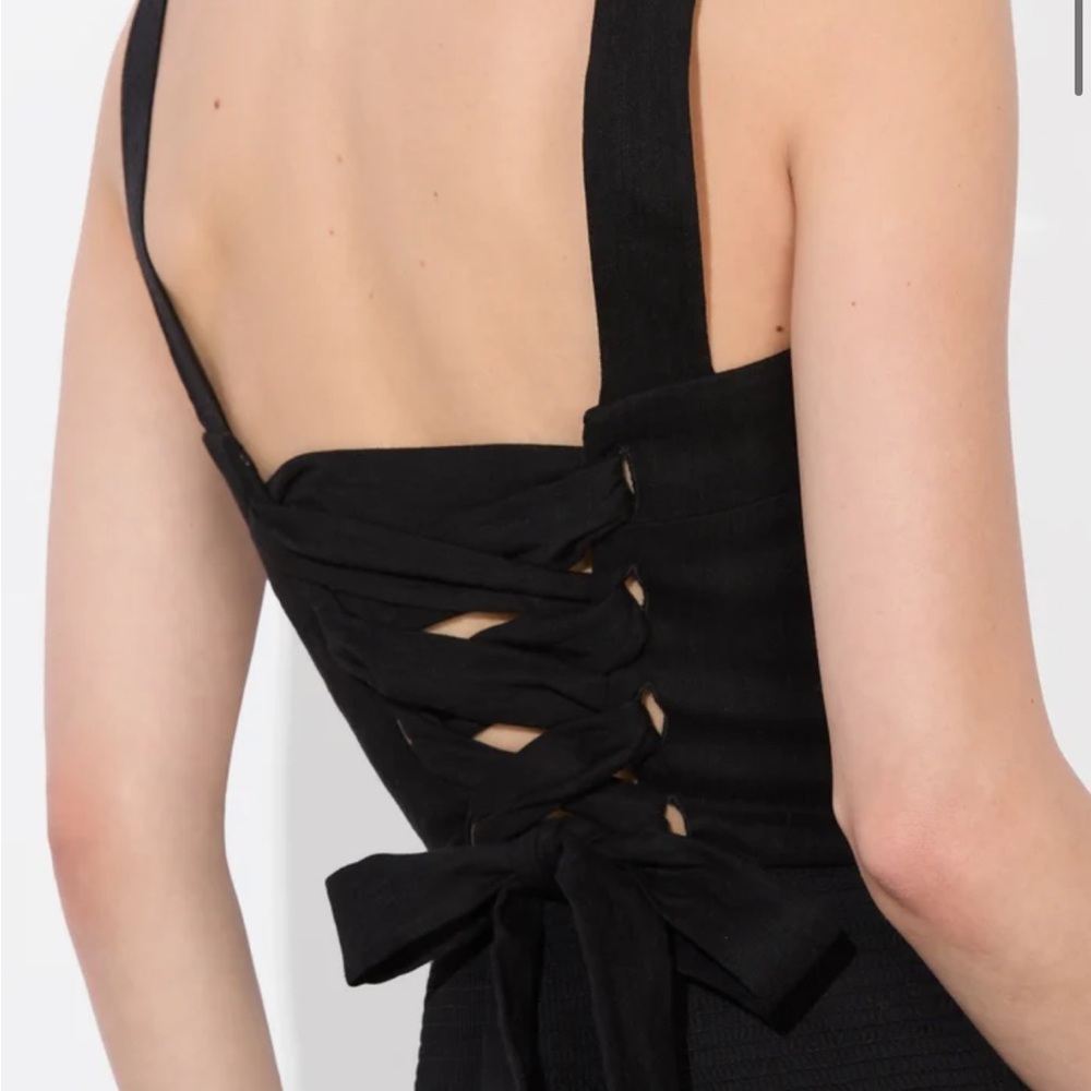 Alice + Olivia Black Linen Lace-Up Top